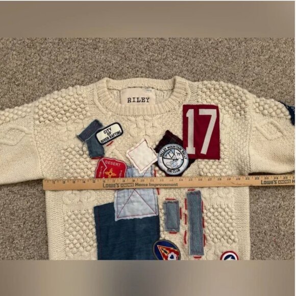 Free People Riley 1880 VINTAGE PATCHED UP SWEATER Patchwork Wool size L - Picture 9 of 13